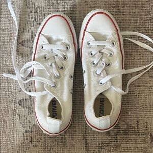 Converse White Canvas Low-Top Sneakers with Red Trim